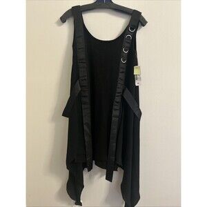 DQMane Women’s Med Black Asymmetrical Edgy/Grunge Top With Straps, New With Tags